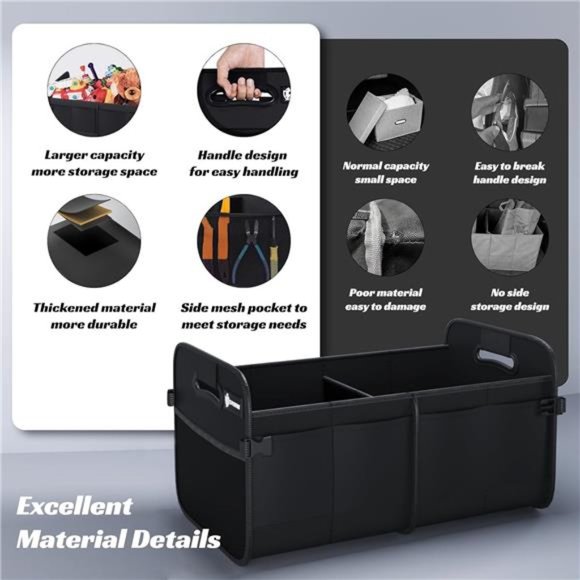 Trunk Organizer for Car - 70L Collapsible Car Storage with 11 Pockets & Handles - Picture 6 of 7